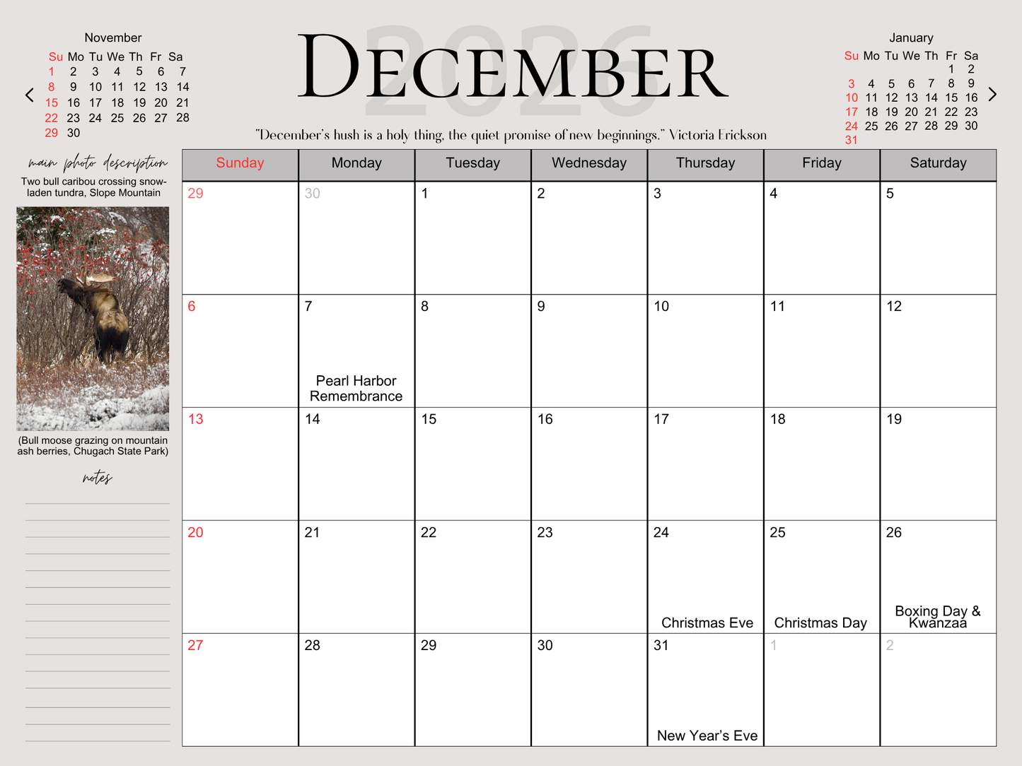 Alaska 2026 Wildlife Calendar