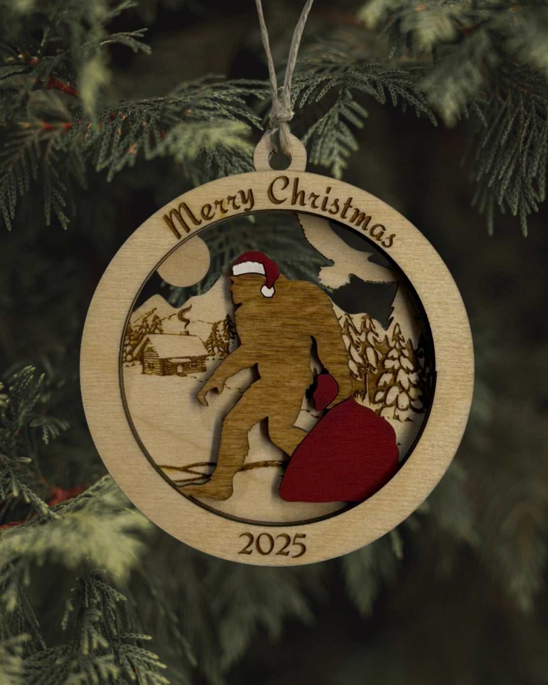 Sasquatch Santa Under the Midnight Sun Ornament
