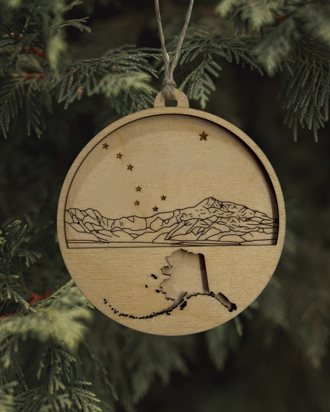 Stars Over Denali Ornament - Alaska Outline