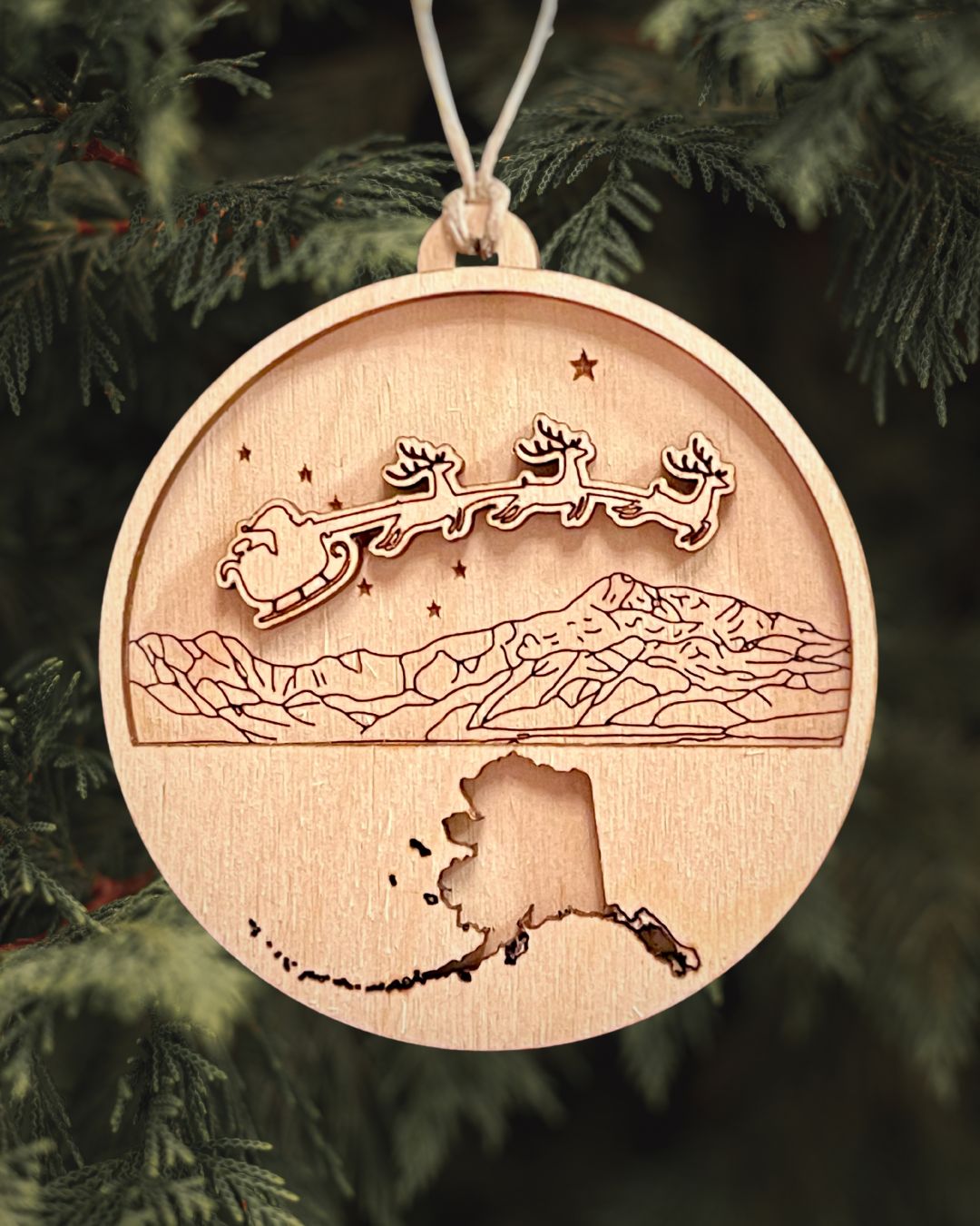 Stars Over Denali Ornament - Alaska Outline