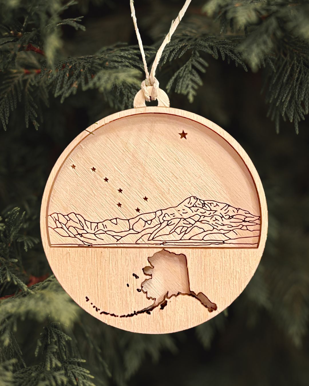 Stars Over Denali Ornament - Alaska Outline