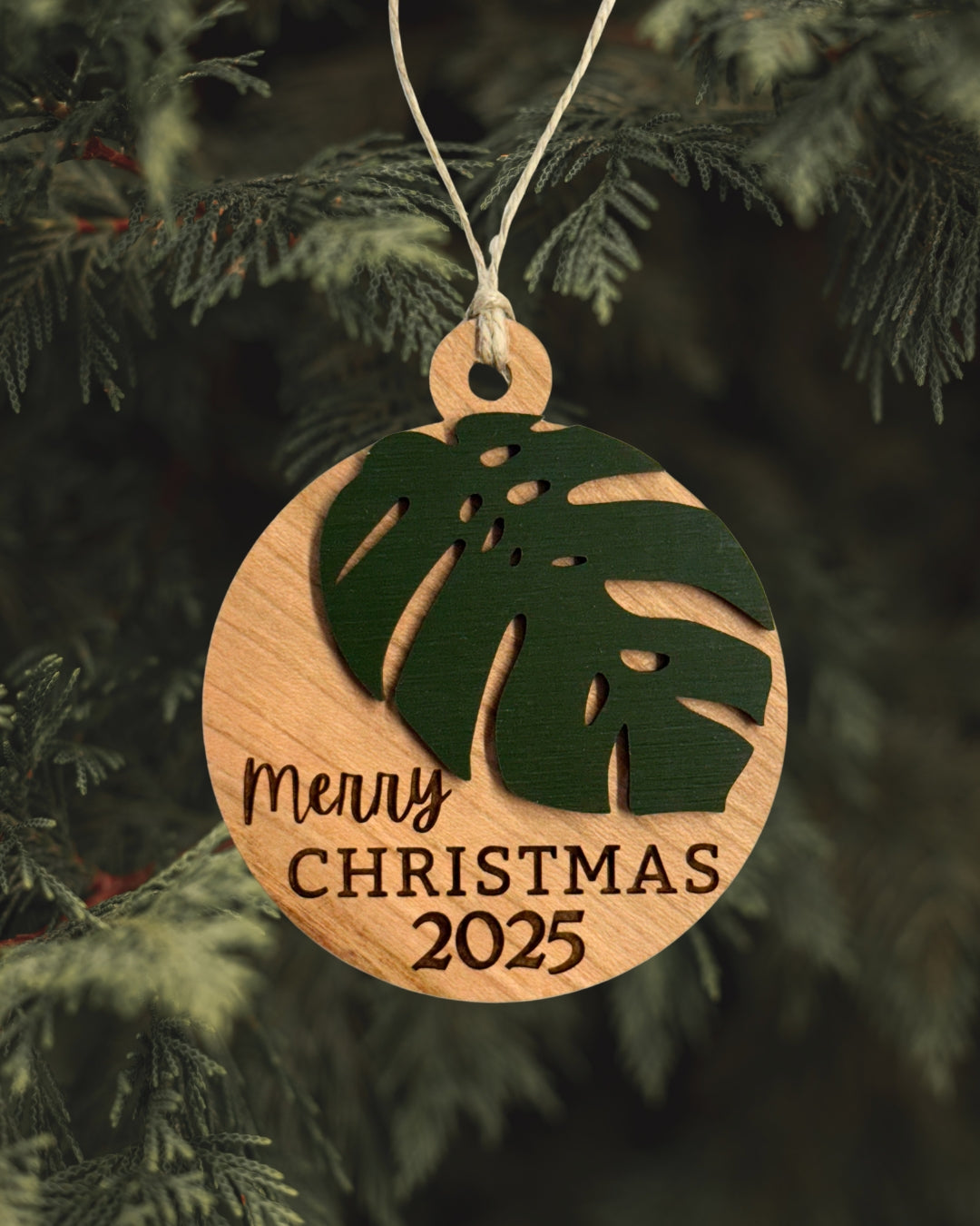 Monstera Ornament - Merry Christmas