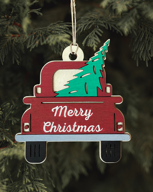 Christmas Tree Truck Ornament - Merry Christmas